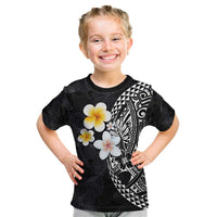 Hawaiian Hibiscus and Plumeria Polynesian Tribal Tattoo Kid T Shirt Black Color