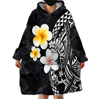 Hawaiian Hibiscus and Plumeria Polynesian Tribal Tattoo Wearable Blanket Hoodie Black Color LT03 - Polynesian Pride