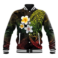 Hawaiian Hibiscus and Plumeria Polynesian Tribal Tattoo Baseball Jacket Reggae Color