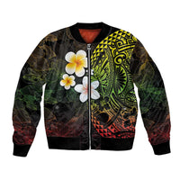 Hawaiian Hibiscus and Plumeria Polynesian Tribal Tattoo Bomber Jacket Reggae Color LT03 Unisex Reggae - Polynesian Pride
