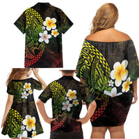 Hawaiian Hibiscus and Plumeria Polynesian Tribal Tattoo Family Matching Off Shoulder Short Dress and Hawaiian Shirt Reggae Color LT03 - Polynesian Pride