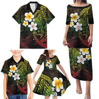 Hawaiian Hibiscus and Plumeria Polynesian Tribal Tattoo Family Matching Puletasi and Hawaiian Shirt Reggae Color LT03 - Polynesian Pride