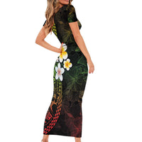 Hawaiian Hibiscus and Plumeria Polynesian Tribal Tattoo Family Matching Short Sleeve Bodycon Dress and Hawaiian Shirt Reggae Color LT03 - Polynesian Pride