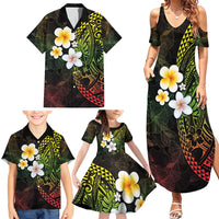 Hawaiian Hibiscus and Plumeria Polynesian Tribal Tattoo Family Matching Summer Maxi Dress and Hawaiian Shirt Reggae Color LT03 - Polynesian Pride