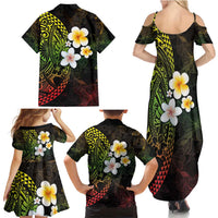 Hawaiian Hibiscus and Plumeria Polynesian Tribal Tattoo Family Matching Summer Maxi Dress and Hawaiian Shirt Reggae Color LT03 - Polynesian Pride