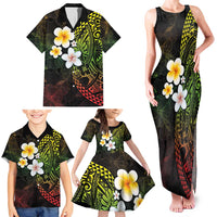 Hawaiian Hibiscus and Plumeria Polynesian Tribal Tattoo Family Matching Tank Maxi Dress and Hawaiian Shirt Reggae Color LT03 - Polynesian Pride