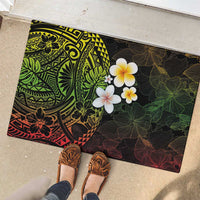 Hawaiian Hibiscus and Plumeria Polynesian Tribal Tattoo Rubber Doormat Reggae Color