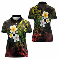 Hawaiian Hibiscus and Plumeria Polynesian Tribal Tattoo Women Polo Shirt Reggae Color LT03 - Polynesian Pride
