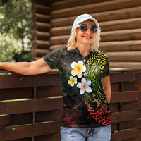 Hawaiian Hibiscus and Plumeria Polynesian Tribal Tattoo Women Polo Shirt Reggae Color LT03 - Polynesian Pride