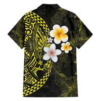 Hawaiian Hibiscus and Plumeria Polynesian Tribal Tattoo Family Matching Short Sleeve Bodycon Dress and Hawaiian Shirt Yellow Color LT03 - Polynesian Pride