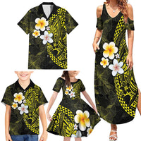 Hawaiian Hibiscus and Plumeria Polynesian Tribal Tattoo Family Matching Summer Maxi Dress and Hawaiian Shirt Yellow Color LT03 - Polynesian Pride
