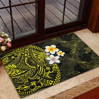 Hawaiian Hibiscus and Plumeria Polynesian Tribal Tattoo Rubber Doormat Yellow Color