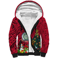 Personalised Niue Christmas Sherpa Hoodie Coat of Arms and Polynesian Tattoo Xmas Element Christmas Red Vibe LT03 Unisex Red - Polynesian Pride