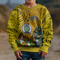 Niue Christmas Kid Ugly Christmas Sweater Coat of Arms and Polynesian Tattoo Xmas Element Christmas Yellow Vibe LT03 - Polynesian Pride