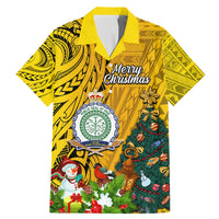 Personalised Niue Christmas Family Matching Mermaid Dress and Hawaiian Shirt Coat of Arms and Polynesian Tattoo Xmas Element Christmas Yellow Vibe LT03 Dad's Shirt - Short Sleeve Yellow - Polynesian Pride