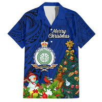 Niue Christmas Family Matching Off Shoulder Long Sleeve Dress and Hawaiian Shirt Coat of Arms and Polynesian Tattoo Xmas Element Christmas Blue Vibe LT03 Dad's Shirt - Short Sleeve Blue - Polynesian Pride