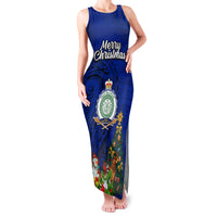 Personalised Niue Christmas Family Matching Tank Maxi Dress and Hawaiian Shirt Coat of Arms and Polynesian Tattoo Xmas Element Christmas Blue Vibe LT03 Mom's Dress Blue - Polynesian Pride