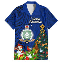 Personalised Niue Christmas Hawaiian Shirt Coat of Arms and Polynesian Tattoo Xmas Element Christmas Blue Vibe LT03 Blue - Polynesian Pride