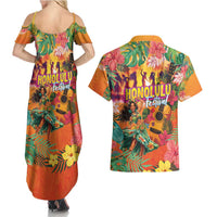 Hawaiian Honolulu Festival Couples Matching Summer Maxi Dress and Hawaiian Shirt Hawaiian Identity - Hula Dancer and Ukulele Tropical Plants Style LT03 - Polynesian Pride
