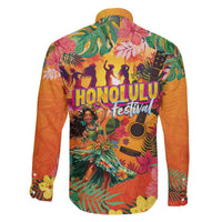 Hawaiian Honolulu Festival Family Matching Off The Shoulder Long Sleeve Dress and Hawaiian Shirt Hawaiian Identity - Hula Dancer and Ukulele Tropical Plants Style LT03 - Polynesian Pride