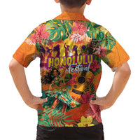Hawaiian Honolulu Festival Family Matching Off Shoulder Short Dress and Hawaiian Shirt Hawaiian Identity - Hula Dancer and Ukulele Tropical Plants Style LT03 - Polynesian Pride