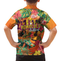 Hawaiian Honolulu Festival Family Matching Short Sleeve Bodycon Dress and Hawaiian Shirt Hawaiian Identity - Hula Dancer and Ukulele Tropical Plants Style LT03 - Polynesian Pride