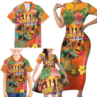 Hawaiian Honolulu Festival Family Matching Short Sleeve Bodycon Dress and Hawaiian Shirt Hawaiian Identity - Hula Dancer and Ukulele Tropical Plants Style LT03 - Polynesian Pride
