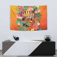 Hawaiian Honolulu Festival Tapestry Hawaiian Identity - Hula Dancer and Ukulele Tropical Plants Style