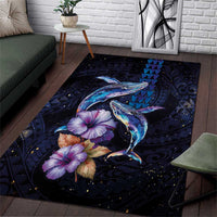 Hawaiian Whales Love Couple Area Rug Hibiscus and Kakau Art Tattoo Night Sky Vibe LT03 Navy - Polynesian Pride