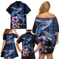 Hawaiian Whales Love Couple Family Matching Off Shoulder Short Dress and Hawaiian Shirt Hibiscus and Kakau Art Tattoo Night Sky Vibe LT03 - Polynesian Pride