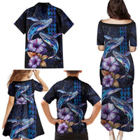 Hawaiian Whales Love Couple Family Matching Puletasi and Hawaiian Shirt Hibiscus and Kakau Art Tattoo Night Sky Vibe LT03 - Polynesian Pride