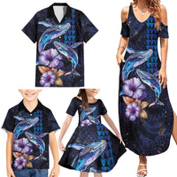 Hawaiian Whales Love Couple Family Matching Summer Maxi Dress and Hawaiian Shirt Hibiscus and Kakau Art Tattoo Night Sky Vibe LT03 - Polynesian Pride