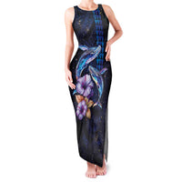 Hawaiian Whales Love Couple Family Matching Tank Maxi Dress and Hawaiian Shirt Hibiscus and Kakau Art Tattoo Night Sky Vibe LT03 Mom's Dress Navy - Polynesian Pride