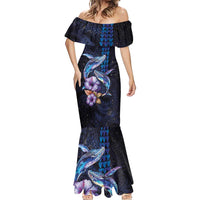 Hawaiian Whales Love Couple Mermaid Dress Hibiscus and Kakau Art Tattoo Night Sky Vibe LT03 - Polynesian Pride