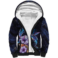 Hawaiian Whales Love Couple Sherpa Hoodie Hibiscus and Kakau Art Tattoo Night Sky Vibe LT03 Unisex Navy - Polynesian Pride
