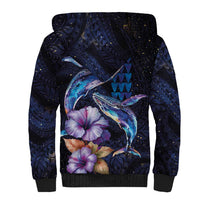 Hawaiian Whales Love Couple Sherpa Hoodie Hibiscus and Kakau Art Tattoo Night Sky Vibe LT03 - Polynesian Pride