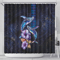 Hawaiian Whales Love Couple Shower Curtain Hibiscus and Kakau Art Tattoo Night Sky Vibe LT03 - Polynesian Pride