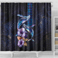 Hawaiian Whales Love Couple Shower Curtain Hibiscus and Kakau Art Tattoo Night Sky Vibe LT03 - Polynesian Pride