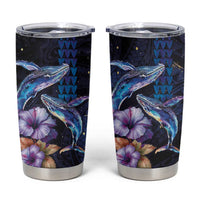 Hawaiian Whales Love Couple Tumbler Cup Hibiscus and Kakau Art Tattoo Night Sky Vibe LT03 Navy - Polynesian Pride