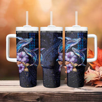 Hawaiian Whales Love Couple Tumbler With Handle Hibiscus and Kakau Art Tattoo Night Sky Vibe LT03 - Polynesian Pride