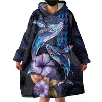 Hawaiian Whales Love Couple Wearable Blanket Hoodie Hibiscus and Kakau Art Tattoo Night Sky Vibe LT03 - Polynesian Pride