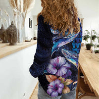 Hawaiian Whales Love Couple Women Casual Shirt Hibiscus and Kakau Art Tattoo Night Sky Vibe LT03 - Polynesian Pride