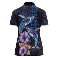Hawaiian Whales Love Couple Women Polo Shirt Hibiscus and Kakau Art Tattoo Night Sky Vibe LT03 - Polynesian Pride