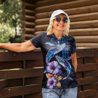 Hawaiian Whales Love Couple Women Polo Shirt Hibiscus and Kakau Art Tattoo Night Sky Vibe LT03 - Polynesian Pride