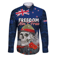 New Zealand ANZAC Day Family Matching Off Shoulder Short Dress and Hawaiian Shirt Freedom Ain't Free LT05 Dad's Shirt - Long Sleeve Blue - Polynesian Pride