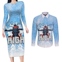 New Zealand Sky Diving Couples Matching Long Sleeve Bodycon Dress and Long Sleeve Button Shirt Lets Get High