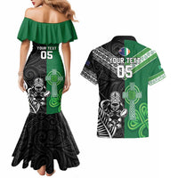 New Zealand And Ireland Rugby Custom Couples Matching Mermaid Dress and Hawaiian Shirt Maori Tiki With Shamrock LT05 - Polynesian Pride