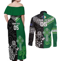 New Zealand And Ireland Rugby Custom Couples Matching Off Shoulder Maxi Dress and Long Sleeve Button Shirt Maori Tiki With Shamrock LT05 - Polynesian Pride