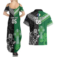 New Zealand And Ireland Rugby Custom Couples Matching Summer Maxi Dress and Hawaiian Shirt Maori Tiki With Shamrock LT05 - Polynesian Pride