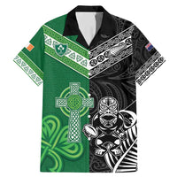 New Zealand And Ireland Rugby Custom Family Matching Mermaid Dress and Hawaiian Shirt Maori Tiki With Shamrock LT05 Dad's Shirt - Short Sleeve Black - Polynesian Pride